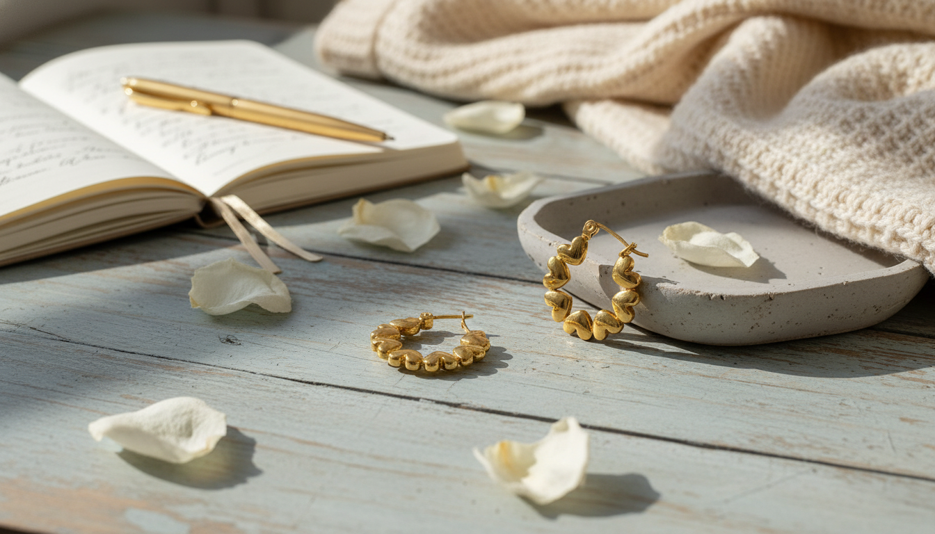 18K Gold-Plated Circle Heart Earrings (Stainless Steel)
