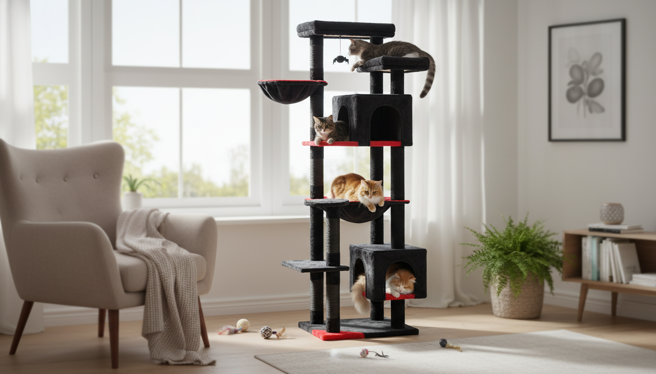 Tall Cat Tower with Hammock & Condo: Indoor Enrichment