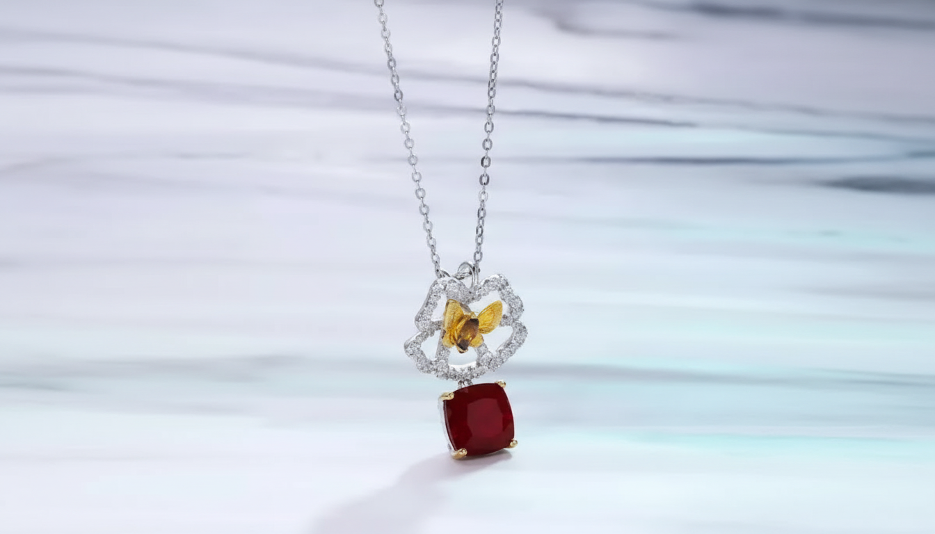 Red Agate Butterfly Pendant in 925 Sterling Silver